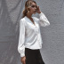 new splicing lace V-neck long-sleeved temperament pure color top NSYD3742