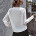 new splicing lace V-neck long-sleeved temperament pure color top NSYD3742