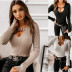   deep V chain decoration sexy long-sleeved solid color bottoming shirt   NSYD3802