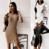  round neck button split sexy solid color dress women NSYD3803