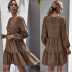  printed V-neck button long-sleeved pleated dress NSYD3811