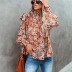 new pleated high-neck small floral print split blouse loose high-neck shirt  NSYD3815