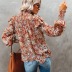 new pleated high-neck small floral print split blouse loose high-neck shirt  NSYD3815