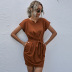 hot selling temperament round neck tie waist solid color dress  NSYD3823