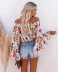 new printing one-shoulder flared sleeve high-waist all-match blouse NSYD3832