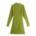 wholesale fall stand collar single breasted buttoned pleated long sleeve dress  NSAM3852