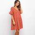 summer hot style V-neck trumpet sleeve printing pleated loose dress NSYD3870