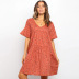 summer hot style V-neck trumpet sleeve printing pleated loose dress NSYD3870