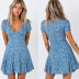 hot sale summer deep V-neck short-sleeved slim printed dress skirt  NSYD3873
