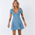 hot sale summer deep V-neck short-sleeved slim printed dress skirt  NSYD3873