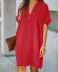 hot style women s V-neck short-sleeved solid color loose dress NSYD3877