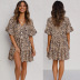  trumpet sleeve V-neck shell button pleated loose print dress NSYD3889