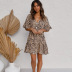  trumpet sleeve V-neck shell button pleated loose print dress NSYD3889