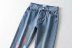 Color Love Printed Jeans Pantalones de nueve puntos rectos de cintura alta elásticos para mujer NSAM3916