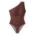 cubrir el vientre delgado encantador bikini de color sólido de una sola pieza de un solo hombro NSHL3961