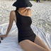 cubrir el vientre delgado negro de un solo hombro conservador bikini de una pieza NSHL3963