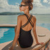  fashion slim solid color open back sexy one-piece swimsuit   NSHL4008