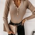 autumn and winter new V-neck button solid color base shirt NSYF4055