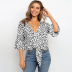spring and summer new sexy V-neck trumpet sleeve single-breasted knotted printed blouse NSYD4106