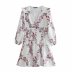 autumn ruffled print V-neck waist slim floral dress  NSAM4195