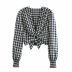 autumn grid children s V-neck tie shirt top  NSAM4206