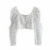 wholesale square neck puff sleeve shirt floral print short ultra short high waist top NSAM4289