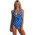  retro wave dot knotted triangle one-piece swimsuit  NSHL4319