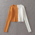 wholesale chaqueta de cuello redondo de punto de color contraste con costuras nuevas para mujer NSAM4341