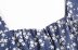  retro blue floral waist side slit long dress NSAM4358