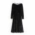 vestido de cintura de viento maduro ligero con solapa de encaje de terciopelo negro NSAM4371