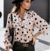 women s autumn new V-neck ruffled button long-sleeved printed shirt top NSYF4451