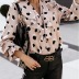 women s autumn new V-neck ruffled button long-sleeved printed shirt top NSYF4451
