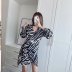 print lace-up wrapped long-sleeved slim dress  NSAM4532