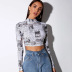 new street hipster print women s sexy backless lace-up high-neck four-way stretch long-sleeved T-shirt NSAG4649