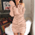 Pleated Slim Fit Hip Skirt Sexy Backless Puff Sleeve Dress NSAG4650