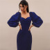 Puff Sleeve Stretch Cotton Long Sleeve Dress NSAG4661