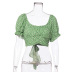 hot sale halter strap short square neck top Slim floral shirt pleated puff sleeve T-shirt NSAG4660