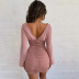 Mesh Mid-Length V-Neck Pleated Drawstring Halter Sexy Dress NSAG4675