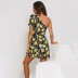   print ruffled sexy slanted shoulder dress NSAG4694