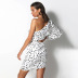 Polka Dot Short Slanted Shoulder Top 2 Piece able Drawstring Pleated Skirt Suit NSAG4695