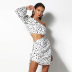 summer polka dot short slanted shoulder top two-piece fashionable drawstring pleated skirt suit NSAG4695