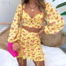 Fashion New Floral Chiffon Short Skirt With Wood Ears Halter Lantern Sleeve Long Pleated Skirt Suit NSAG4701