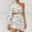 Summer Polka Dot Short Slanted Shoulder Top Two-piece Fashionable Drawstring Pleated Skirt Suit NSAG4695
