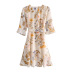 vestido de manga de 7 puntos con falda con volantes y cuello en V floral NSAM4792