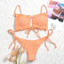 Ladies split elastic folds gathered bikini solid color tether beach swimwear NSZO4886