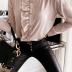  autumn and winter  long-sleeved solid color round neck ruffled button ladies shirt NSYD4912