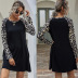  autumn and winter new leopard print stitching round neck long sleeve pocket loose women dress  NSYD4914