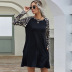  autumn and winter new leopard print stitching round neck long sleeve pocket loose women dress  NSYD4914