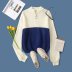  blue and white color matching zipper long-sleeved pullover  NSAM4983