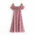 Retro Floral Square Collar Waist Slit dress NSAM5019
